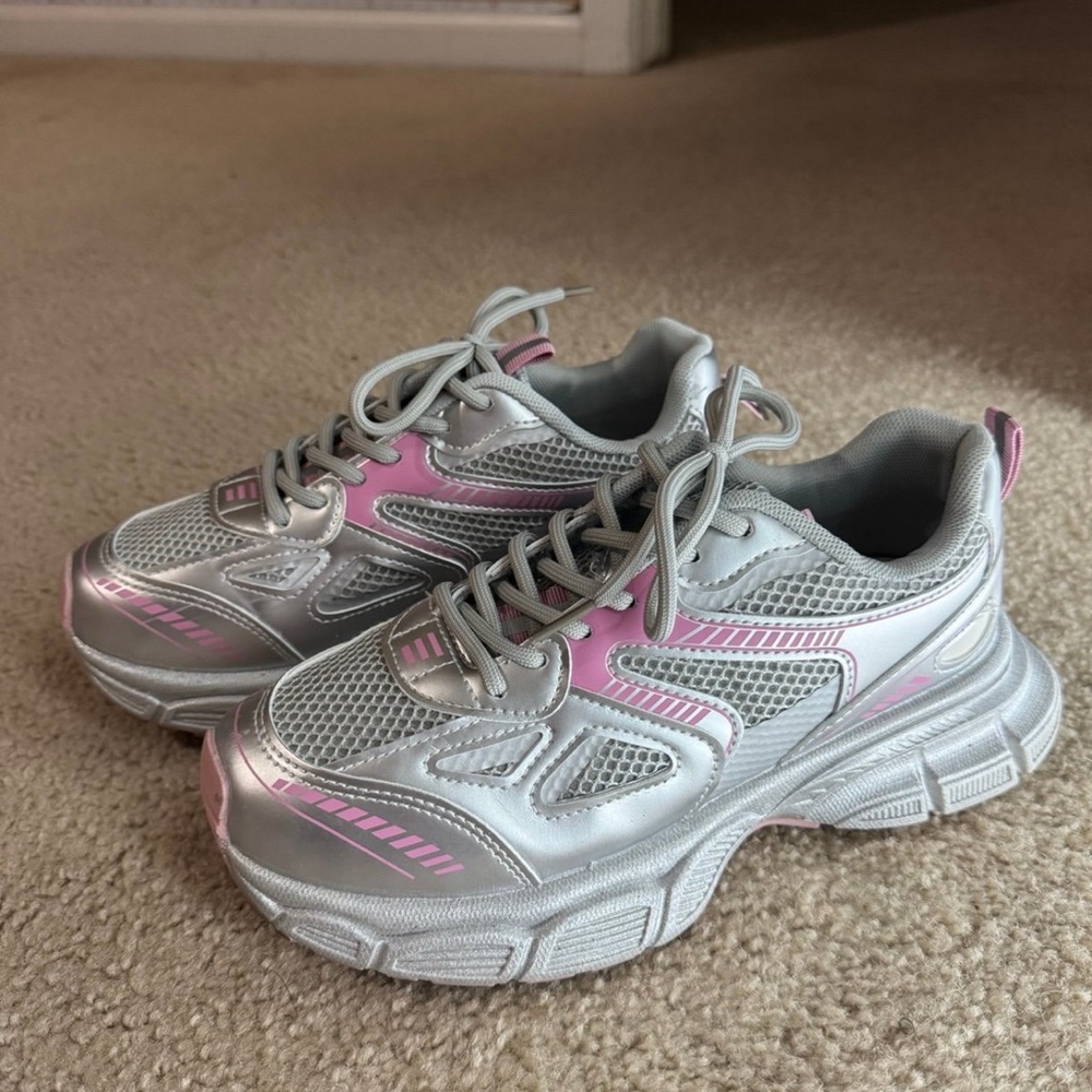 Stylish Women's Silver and Pink Sneakers